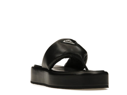 Prada Soft Padded 35mm Thong Wedge Sandals Black Nappa Leather