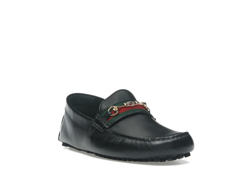 Gucci Ayrton Webbing-Trimmed Horsebit Leather Driver Loafers Black