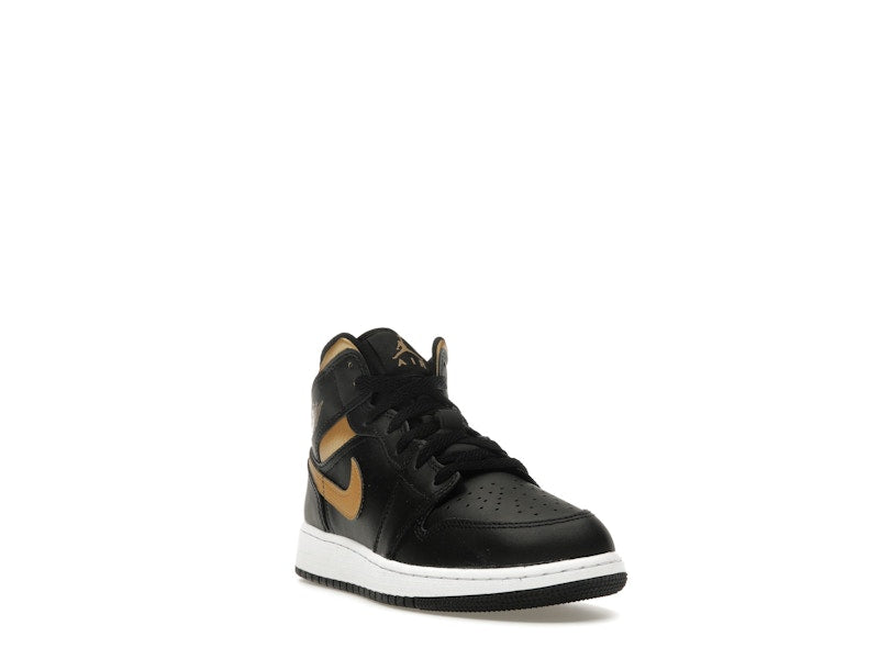 Jordan 1 Mid Black Metallic Gold Swoosh (GS)
