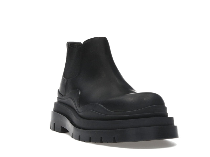 Bottega Veneta Leather Tire Chunky Sole Ankle Chelsea Boot Black