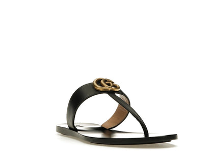 Gucci Double G Thong Sandal Black Leather
