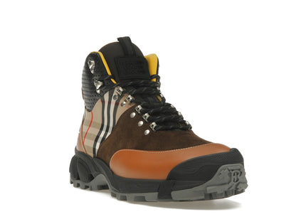 Burberry Vintage Check Tor Boots Beige Brown Black