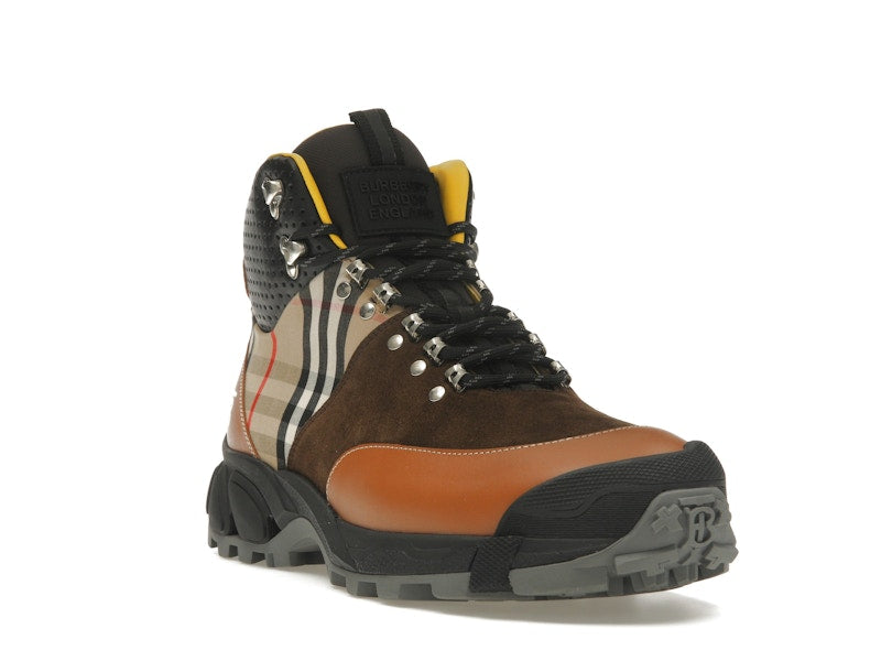 Burberry Vintage Check Tor Boots Beige Brown Black