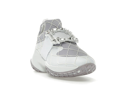Roger Vivier Viv' Run Fabric White Purple Crystal Buckle (Women's)