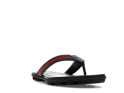 Gucci Web and Leather Thong Sandal Black Leather