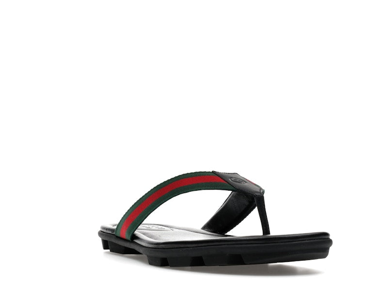 Gucci Web and Leather Thong Sandal Black Leather
