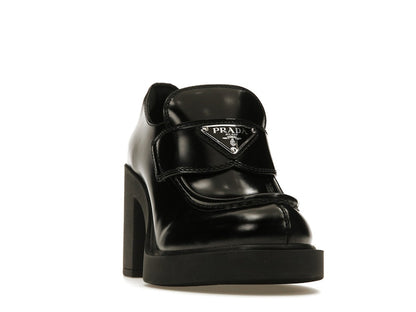 Prada Chocolate High-Heeled 85mm Loafers Black Brushed Leather
