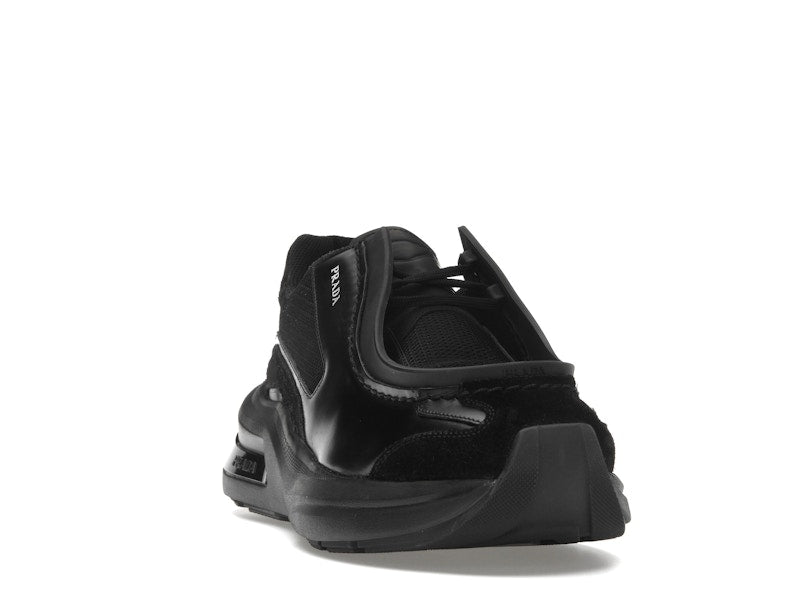 Prada Brushed Leather Sneakers Bike Fabric Suede Black