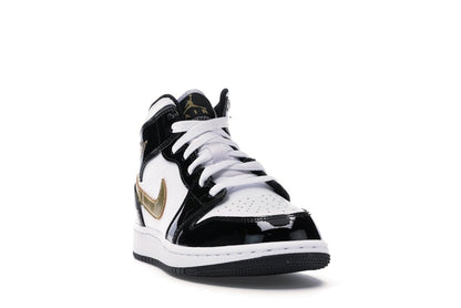 Jordan 1 Mid Patent Black White Gold (GS)