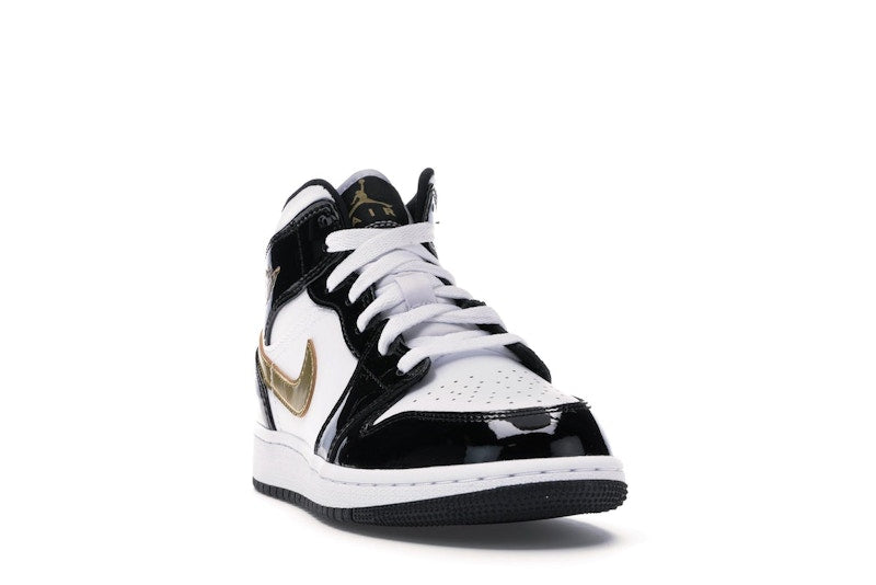Jordan 1 Mid Patent Black White Gold (GS)