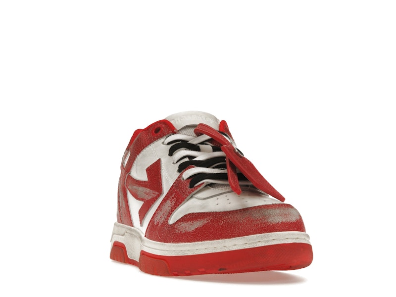 OFF-WHITE Out Of Office OOO Low Tops Red White Vintage Distressed Leather