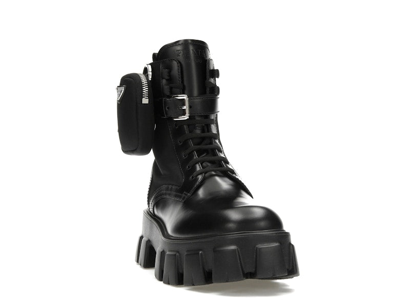 Prada Monolith 55mm Pouch Ankle Boots Black Leather