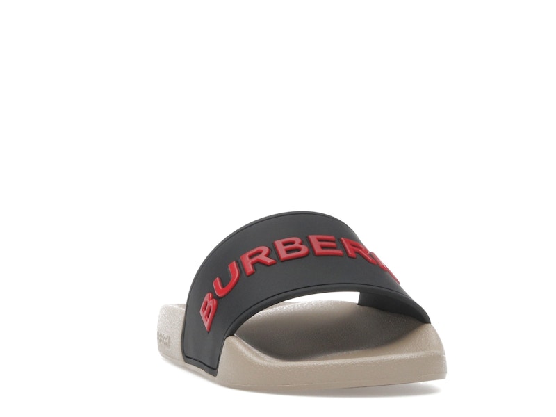 Burberry Embossed Logo Slide Black Red Tan (Women's)