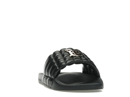 Burberry Monogram Motif Quilted Lambskin Slides Black Gold-tone