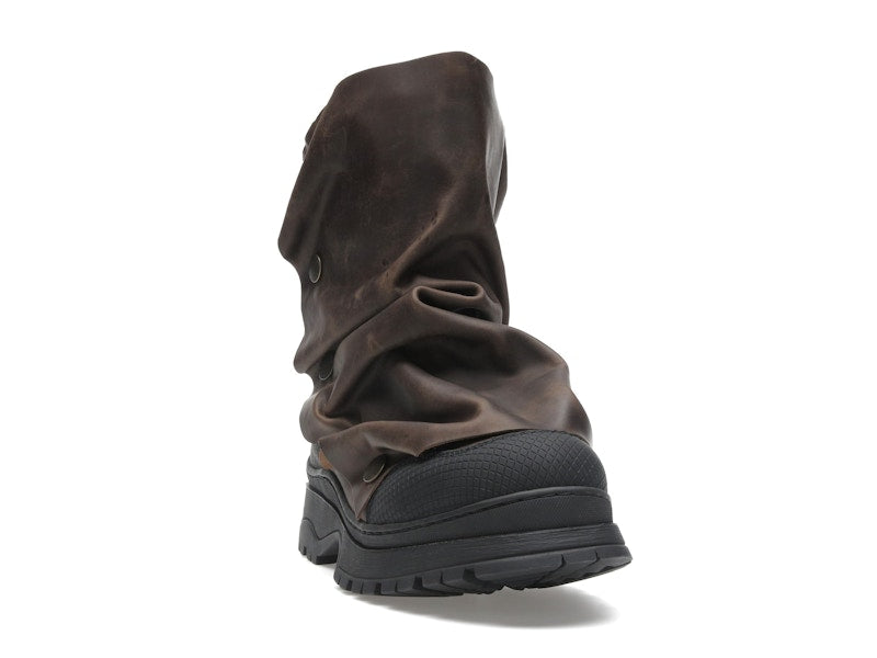 H&M x Glenn Martens Gaiter-Detail Leather Boots Dark Brown