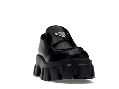 Prada Monolith 55mm Loafer Black Brushed Leather