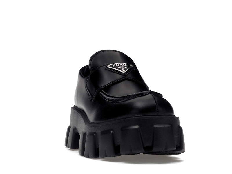 Prada Monolith 55mm Loafer Black Brushed Leather