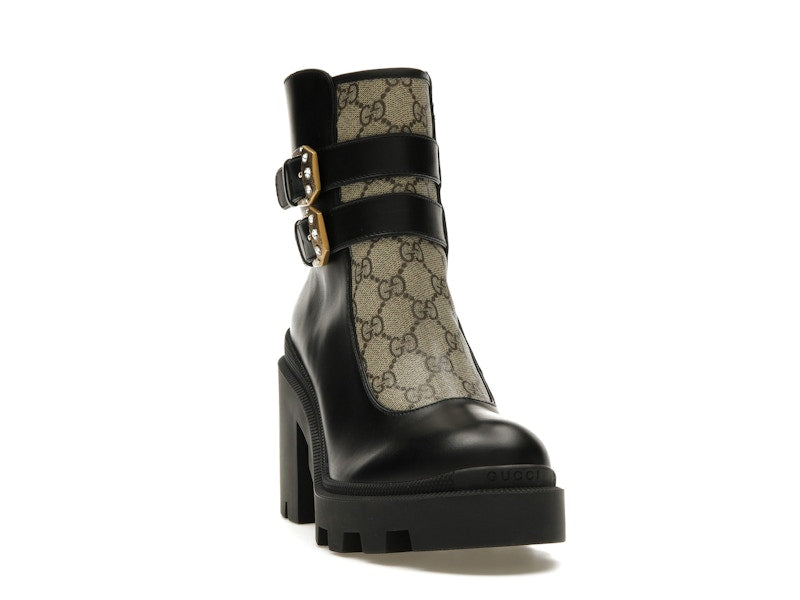 Gucci Buckles Ankle Boots Black Beige (Women's)