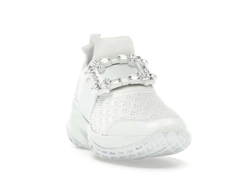 Roger Vivier Viv' Run Fabric White Crystal Buckle (Women's)
