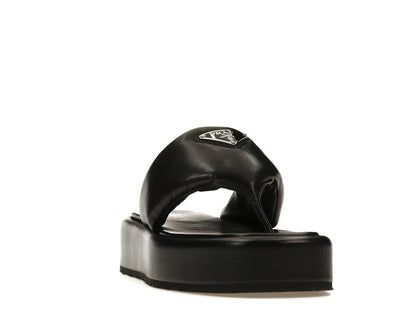 Prada Soft Padded 35mm Thong Wedge Sandals Black Nappa Leather