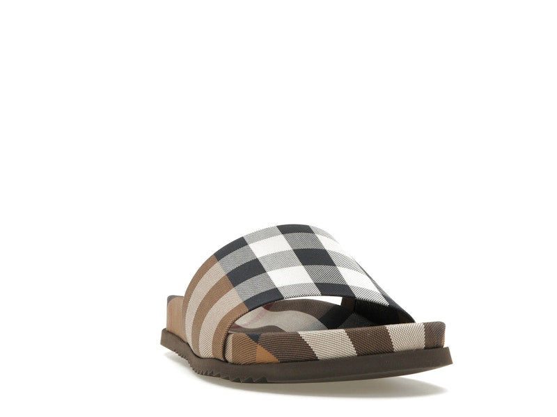 Burberry Check Cotton Slides Birch Brown