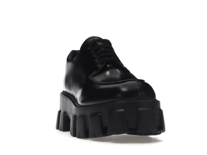 Prada Monolith 55mm Lace Up Loafer Black Brushed Leather