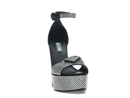 Prada 135mm Crystal Platform Sandals Black Satin