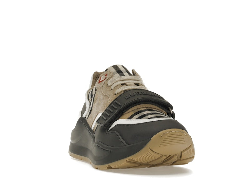 Burberry Ramsey Vintage Check Suede Leather Sneakers Grey Archive Beige