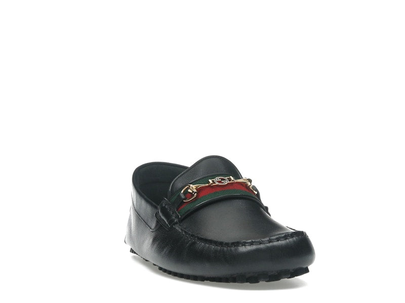 Gucci Ayrton Webbing-Trimmed Horsebit Leather Driver Loafers Black