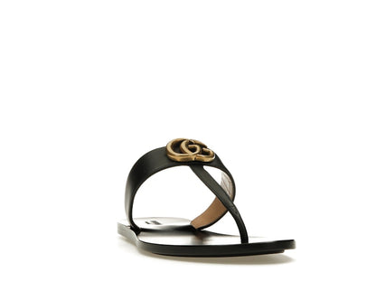 Gucci Double G Thong Sandal Black Leather
