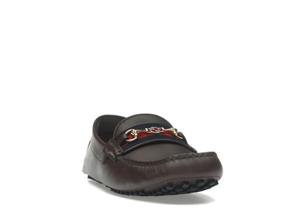 Gucci Ayrton Webbing-Trimmed Horsebit Leather Driver Loafers Brown