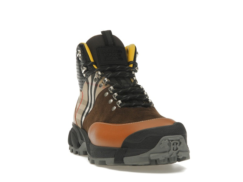 Burberry Vintage Check Tor Boots Beige Brown Black