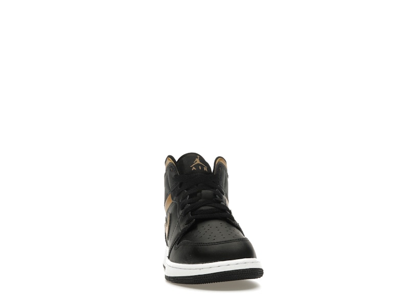 Jordan 1 Mid Black Metallic Gold Swoosh (GS)