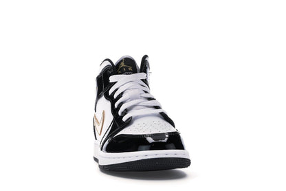 Jordan 1 Mid Patent Black White Gold (GS)