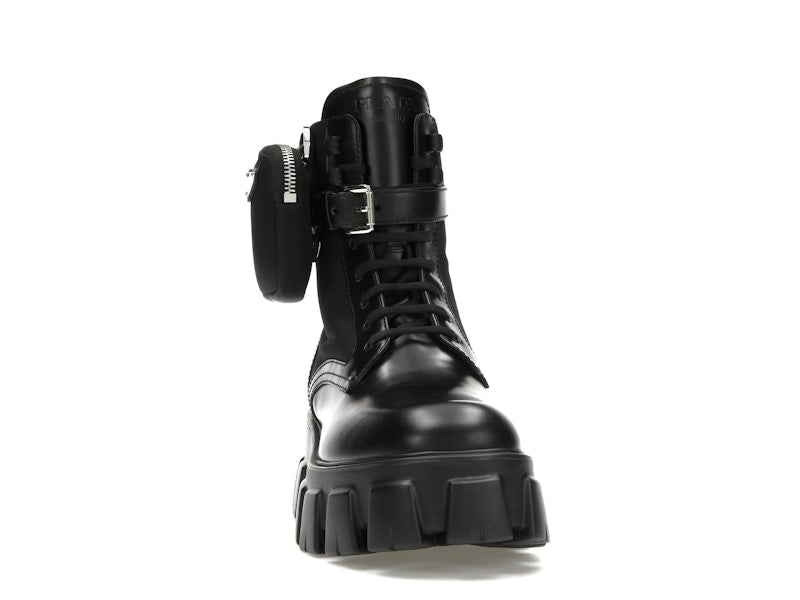Prada Monolith 55mm Pouch Ankle Boots Black Leather