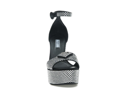 Prada 135mm Crystal Platform Sandals Black Satin