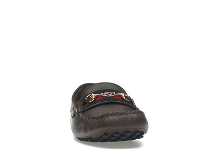 Gucci Ayrton Webbing-Trimmed Horsebit Leather Driver Loafers Brown