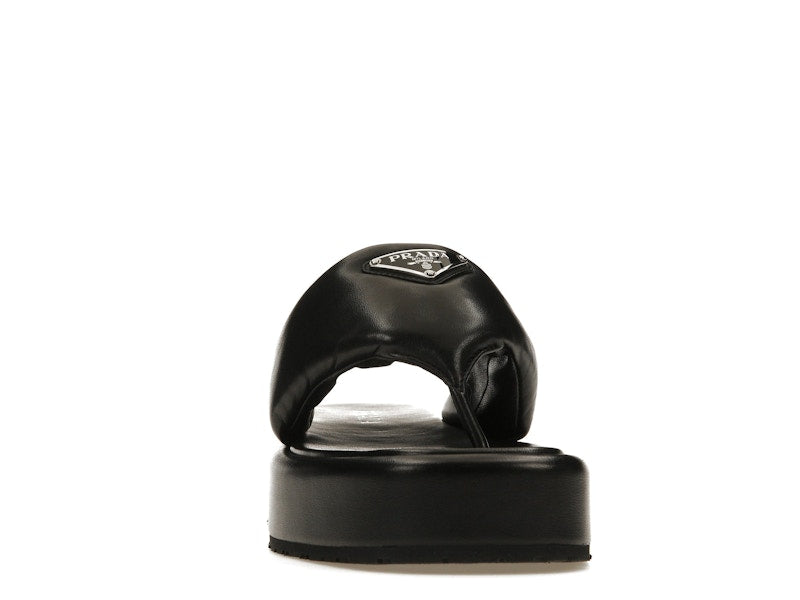 Prada Soft Padded 35mm Thong Wedge Sandals Black Nappa Leather