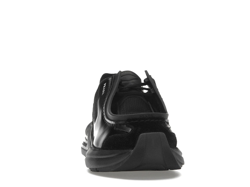 Prada Brushed Leather Sneakers Bike Fabric Suede Black