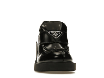 Prada Chocolate High-Heeled 85mm Loafers Black Brushed Leather