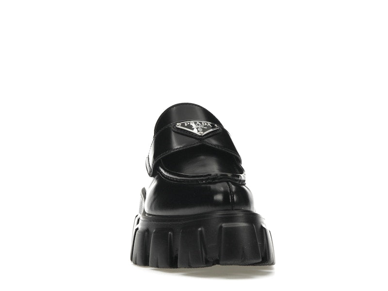 Prada Monolith 55mm Pointy Loafer Black Brushed Leather