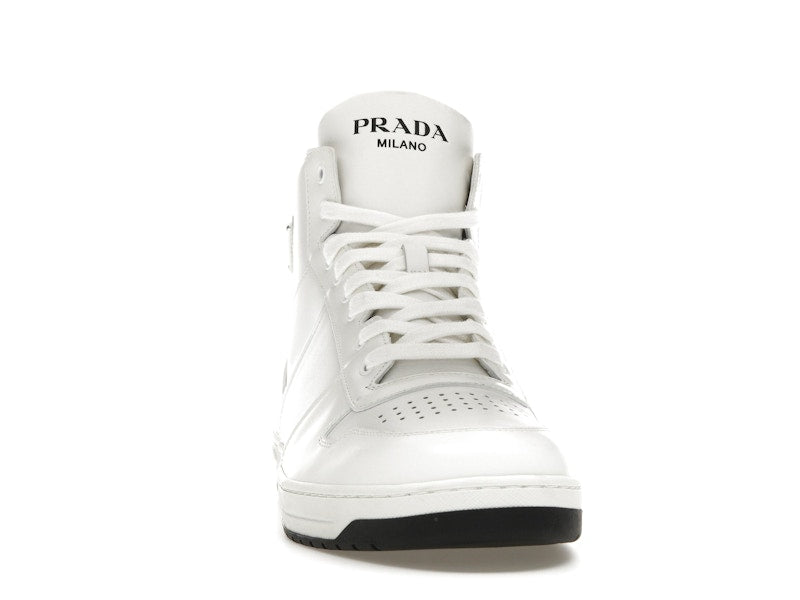 Prada Downtown High Top Sneakers Leather White White Black