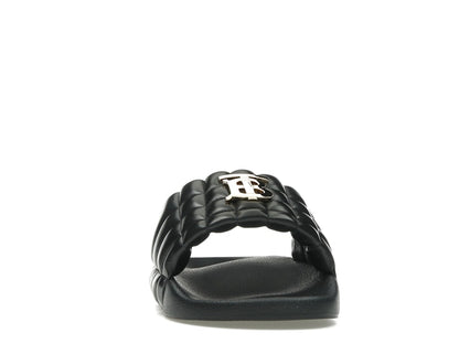 Burberry Monogram Motif Quilted Lambskin Slides Black Gold-tone