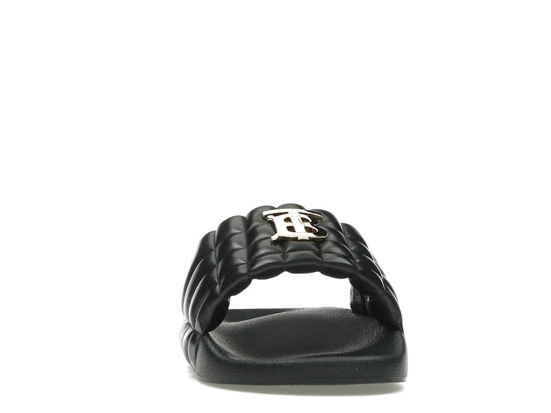 Burberry Monogram Motif Quilted Lambskin Slides Black Gold-tone