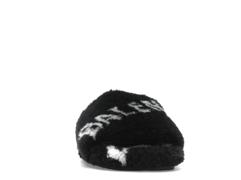 Balenciaga Furry Slide Fake Fur Logo Allover Black White