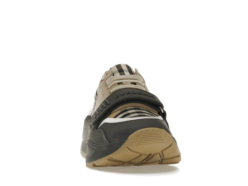 Burberry Ramsey Vintage Check Suede Leather Sneakers Grey Archive Beige