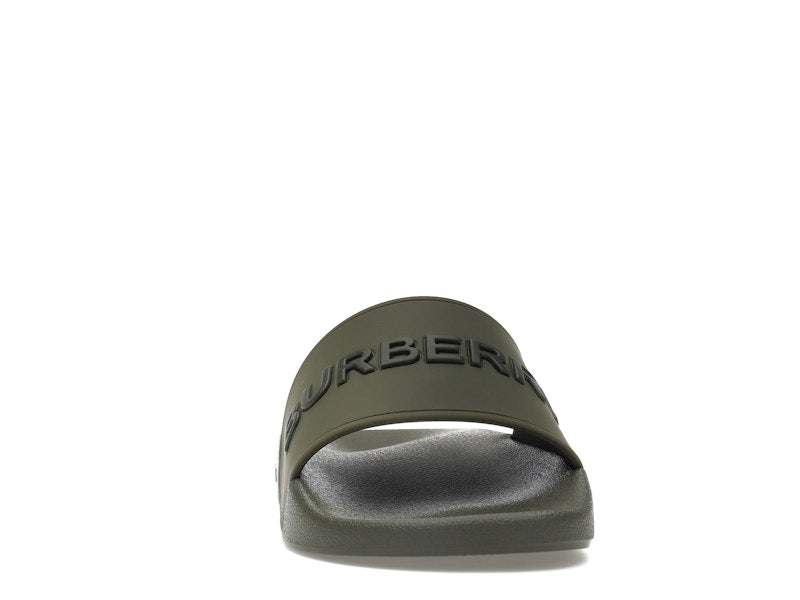 Burberry Embossed Logo Slides Dark Fern Green Black