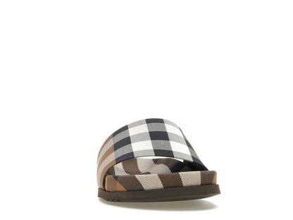 Burberry Check Cotton Slides Birch Brown