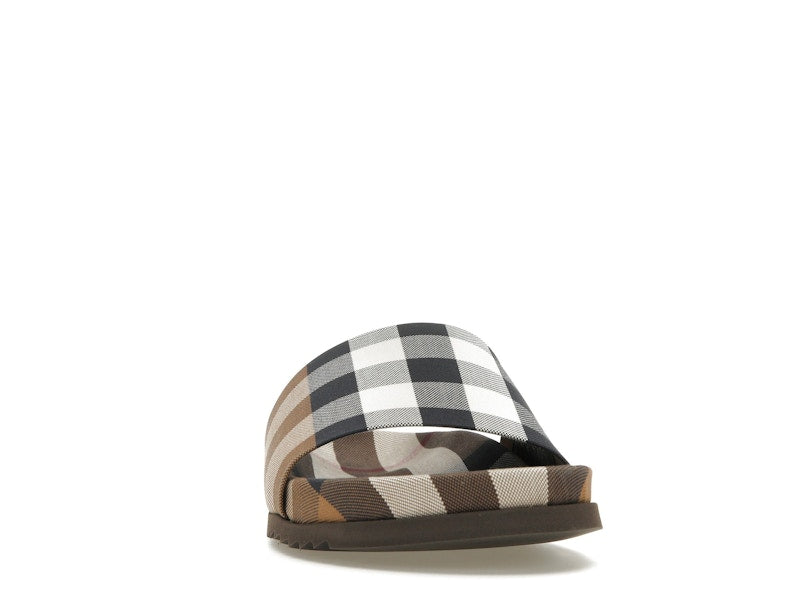 Burberry Check Cotton Slides Birch Brown
