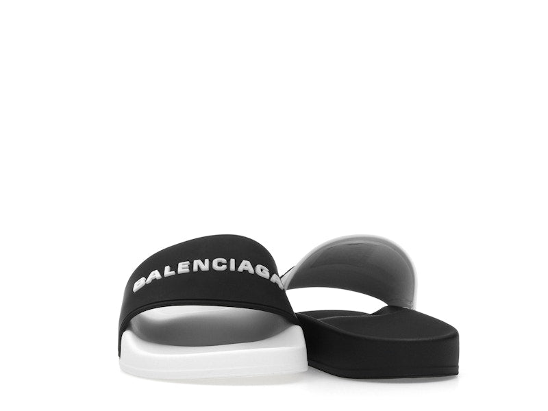 Balenciaga Pool Slides Logo White Black Alternate